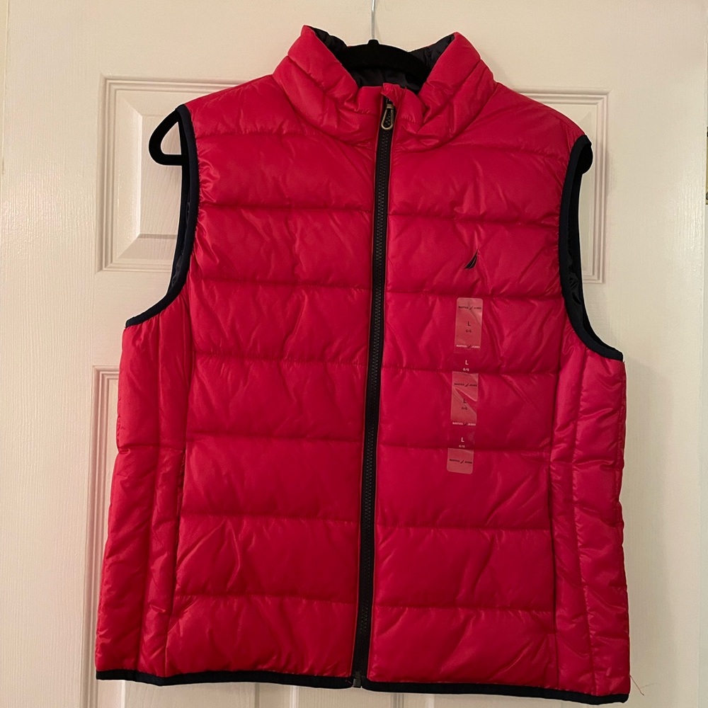 NWT Nautica Jeans Red Puffer Vest Size L / Large - Lightweight Quilted Zip Front